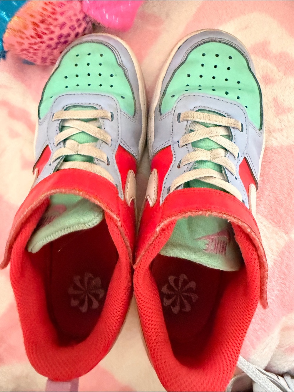 Nike Kids Colorblock Velcro Sneakers - Mint, Light Blue & Red